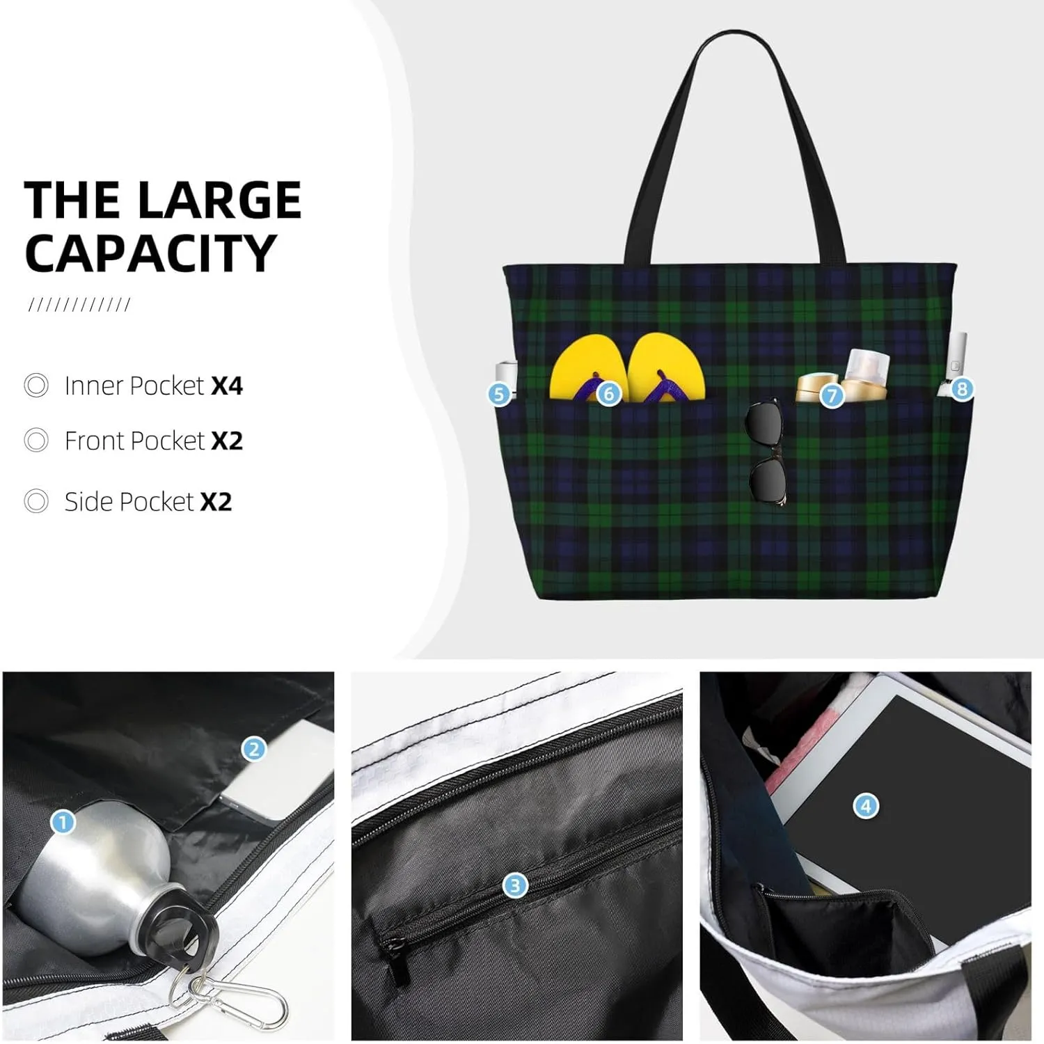 Bag with Pockets Sandproof Handbag for Beach Gym Vacation Women's Beach incubate Travel Bags Large Waterproof Tote 