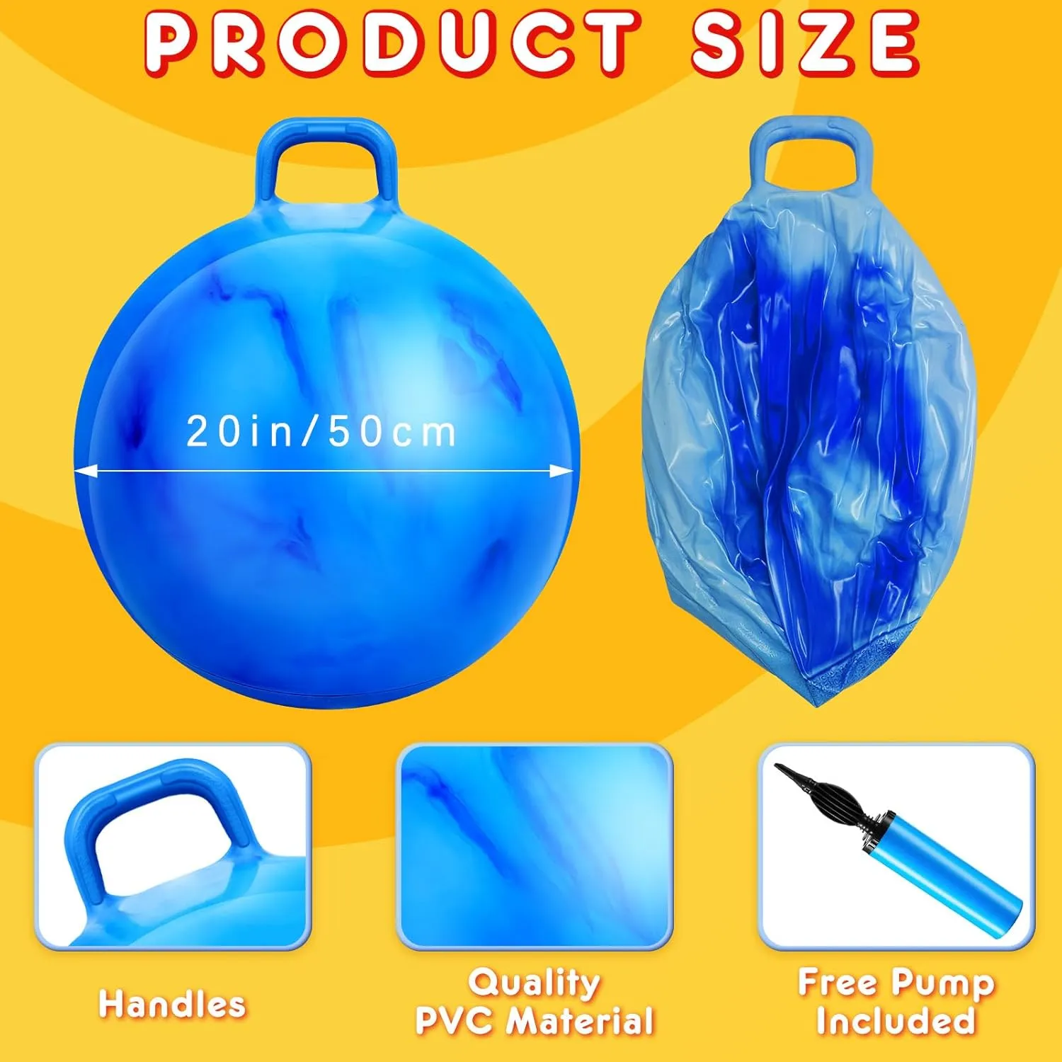 Ball Jumping Hopping Inflatable Bouncing Ball with Handle and Air Pump for Adults Carnival Outdoor Sports Game(Gradient Purple$ Gradient Blue) Lewtemi 2 Pcs 20 Inch toss solemn Big Hopper 