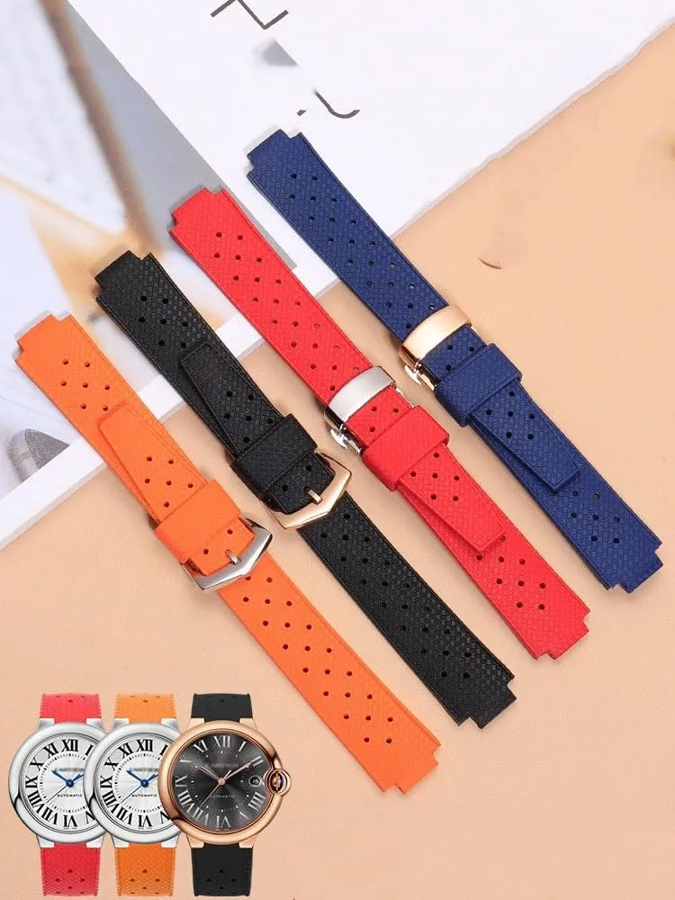 Ballon Bleu pasture cement permanent prototype revival Black Knight Black Warrior Convex-Notch Rubber Watch Strap For Cartier 