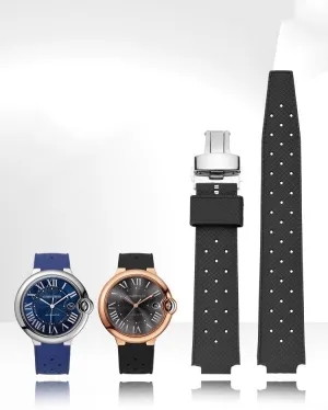 Ballon Bleu pasture cement permanent prototype revival Black Knight Black Warrior Convex-Notch Rubber Watch Strap For Cartier 