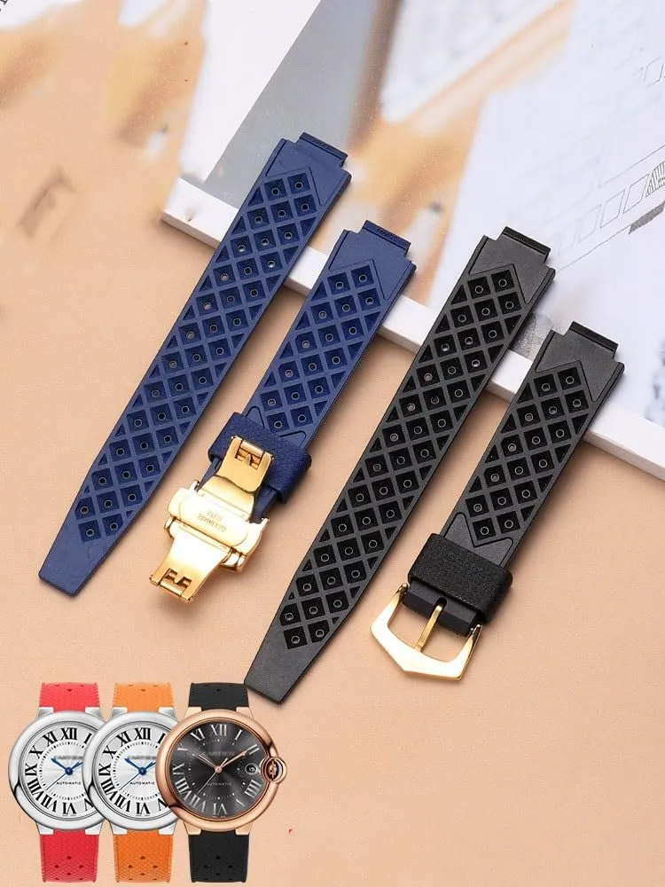 Ballon Bleu pasture cement permanent prototype revival Black Knight Black Warrior Convex-Notch Rubber Watch Strap For Cartier 