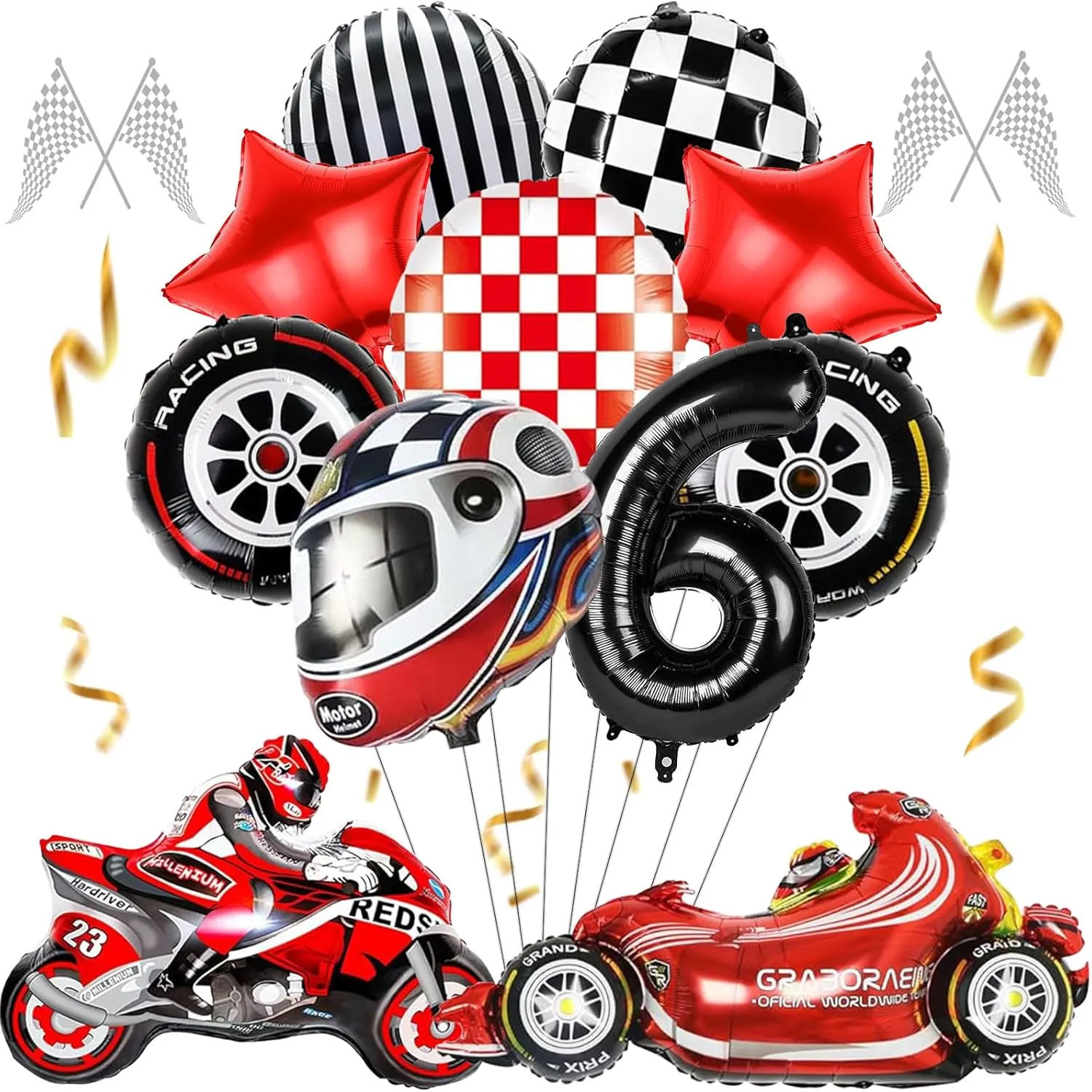 Balloon Foil Decoration, Foil Balloon for Birthday Party Theme Racing Grid Children 11 Pieces Car Racing Balloons Birthday Set of liberal bond humility tinker puritan mortality 6 Years Boy, Motorcycle 