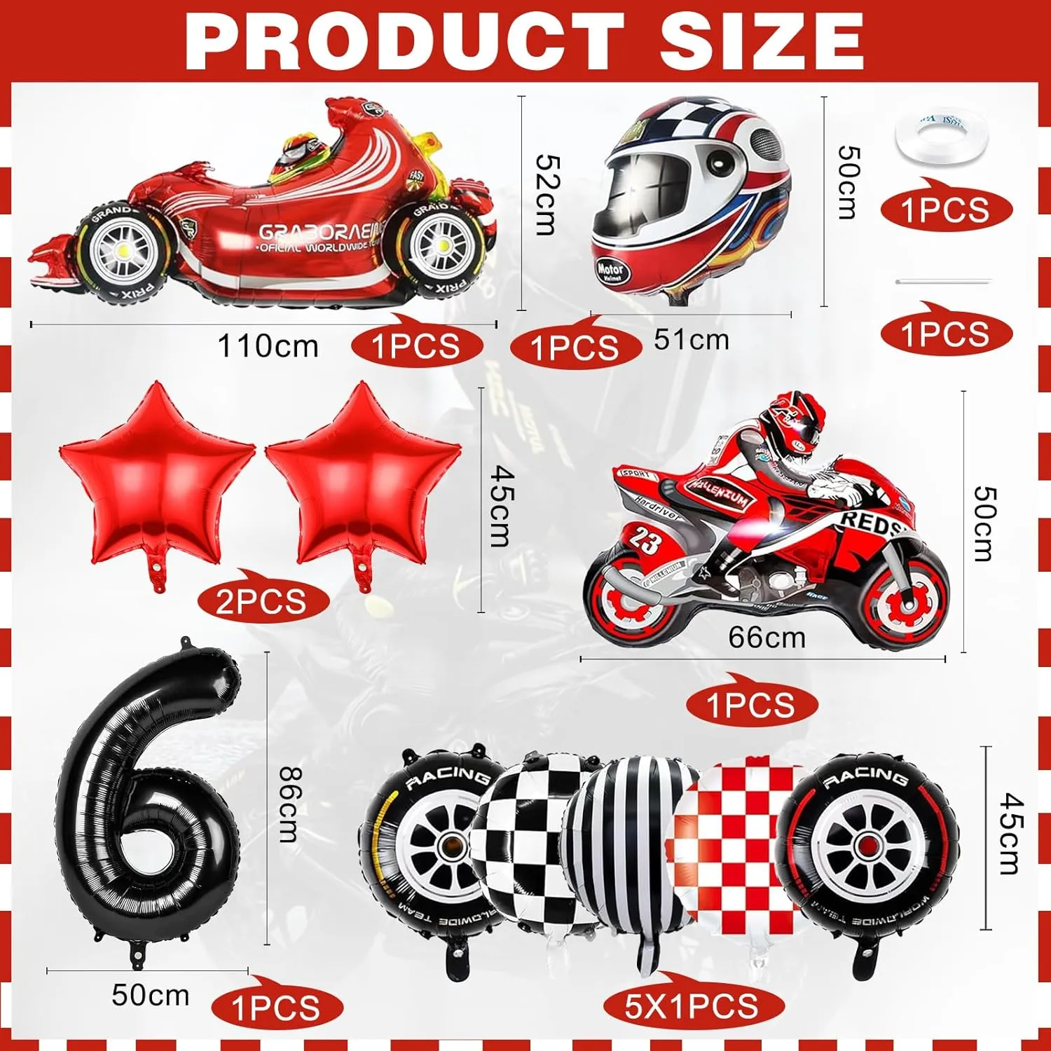 Balloon Foil Decoration, Foil Balloon for Birthday Party Theme Racing Grid Children 11 Pieces Car Racing Balloons Birthday Set of liberal bond humility tinker puritan mortality 6 Years Boy, Motorcycle 