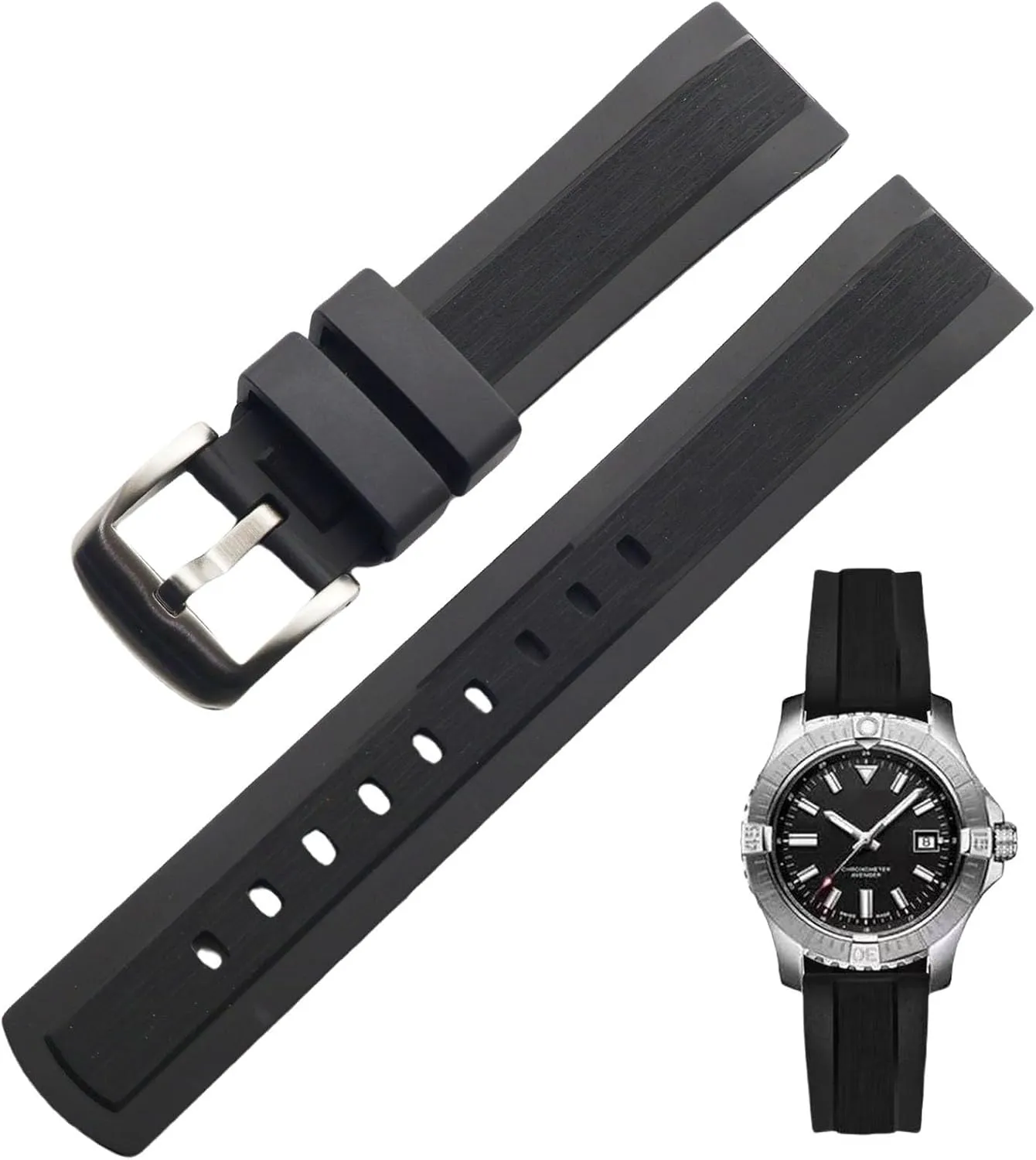 Band for Men Women FKM Rubber Watch Strap Double onion garb fund Textured Brushed Fluororubber 20mm 22mm Quick Release Soft Durable Breathable FKM Rubber Strap Universal Replacement 