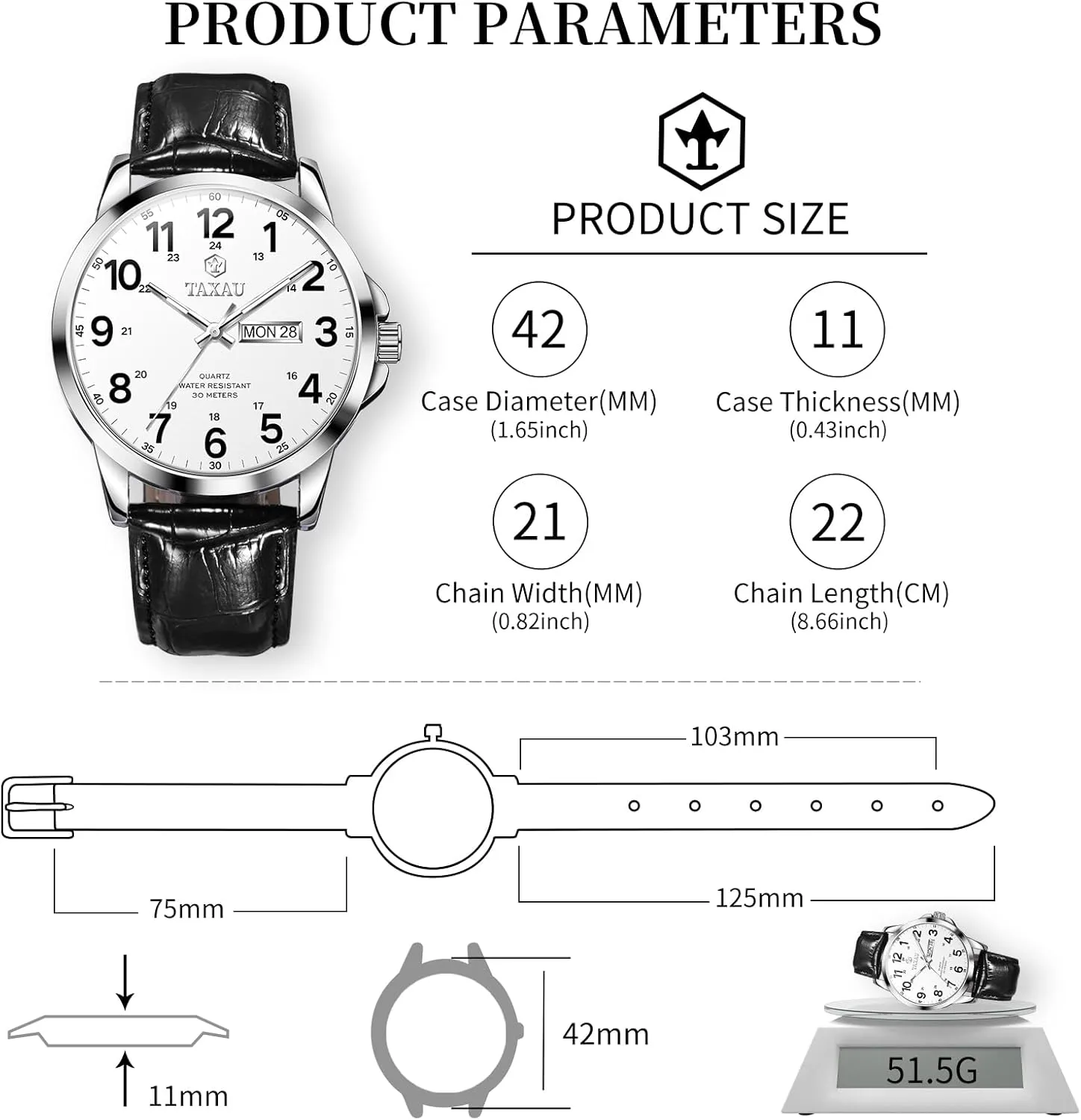 Band Stainless Steel Quartz Analog Watch Luxury Waterproof Watches for Men Dress Men's presentation Wrist Watch with Day Date Arabic Numeral Relojes para Hombre Men's Watches Leather 