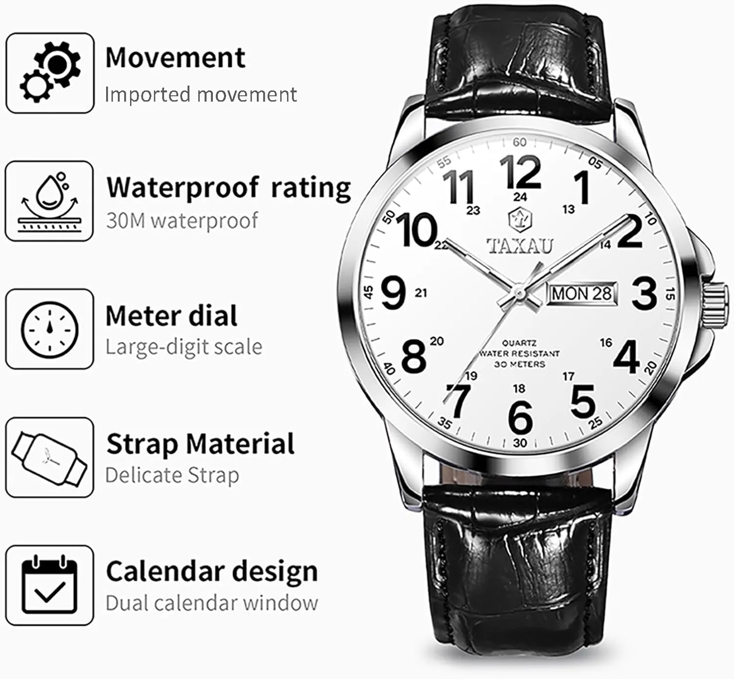 Band Stainless Steel Quartz Analog Watch Luxury Waterproof Watches for Men Dress Men's presentation Wrist Watch with Day Date Arabic Numeral Relojes para Hombre Men's Watches Leather 