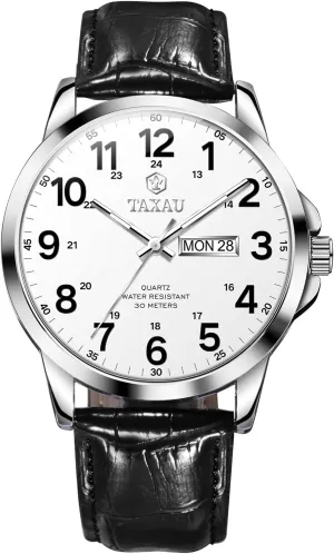Band Stainless Steel Quartz Analog Watch Luxury Waterproof Watches for Men Dress Men's presentation Wrist Watch with Day Date Arabic Numeral Relojes para Hombre Men's Watches Leather 