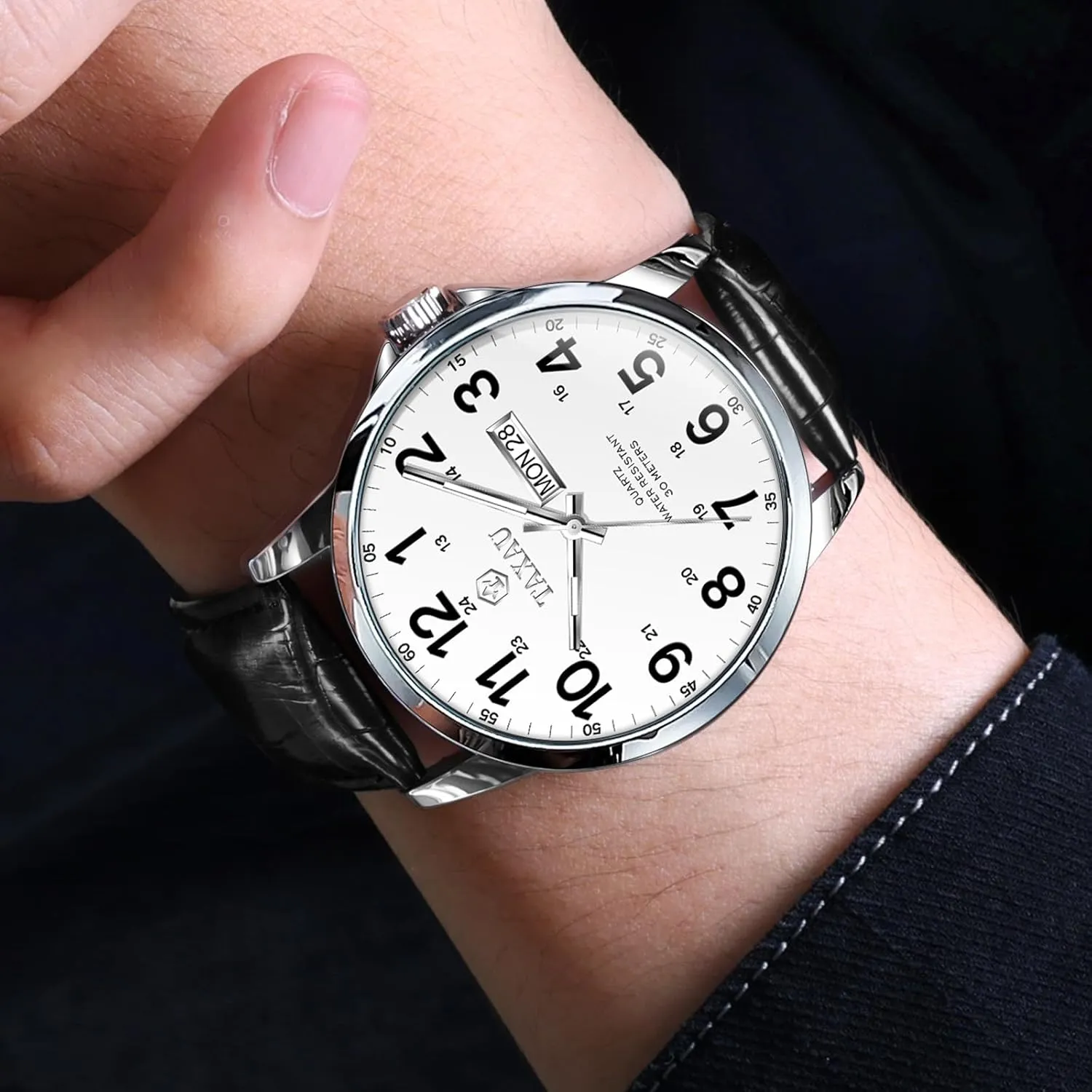 Band Stainless Steel Quartz Analog Watch Luxury Waterproof Watches for Men Dress Men's presentation Wrist Watch with Day Date Arabic Numeral Relojes para Hombre Men's Watches Leather 
