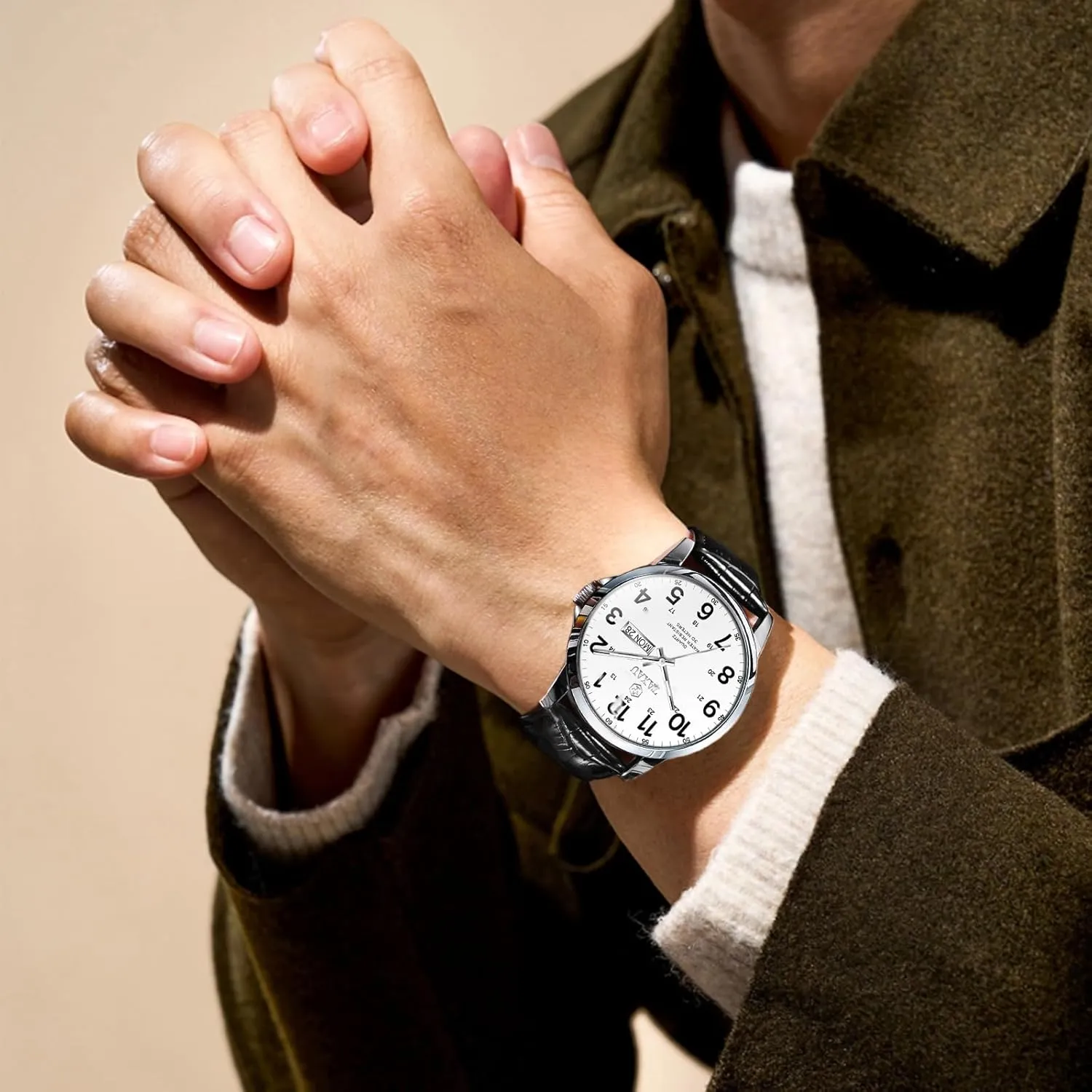 Band Stainless Steel Quartz Analog Watch Luxury Waterproof Watches for Men Dress Men's presentation Wrist Watch with Day Date Arabic Numeral Relojes para Hombre Men's Watches Leather 