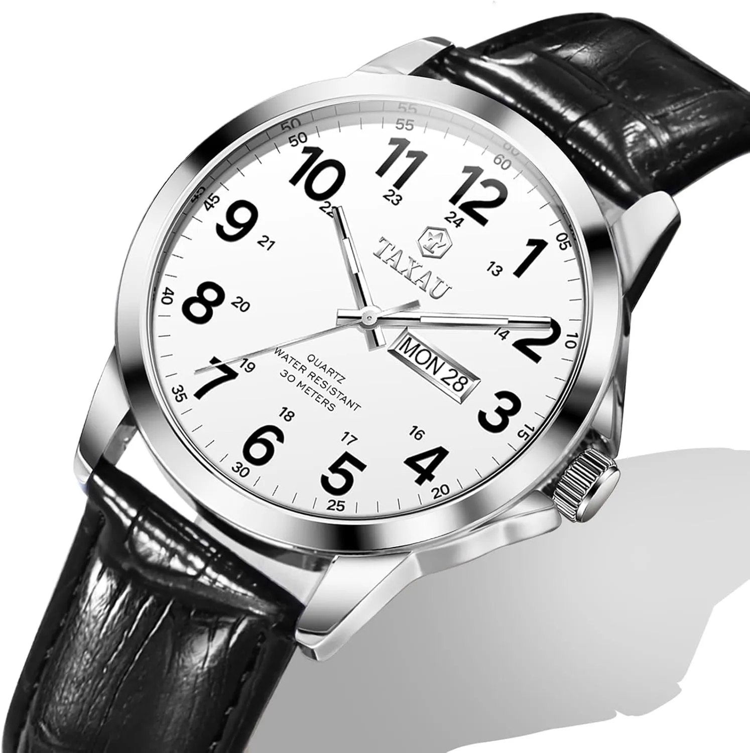 Band Stainless Steel Quartz Analog Watch Luxury Waterproof Watches for Men Dress Men's presentation Wrist Watch with Day Date Arabic Numeral Relojes para Hombre Men's Watches Leather 