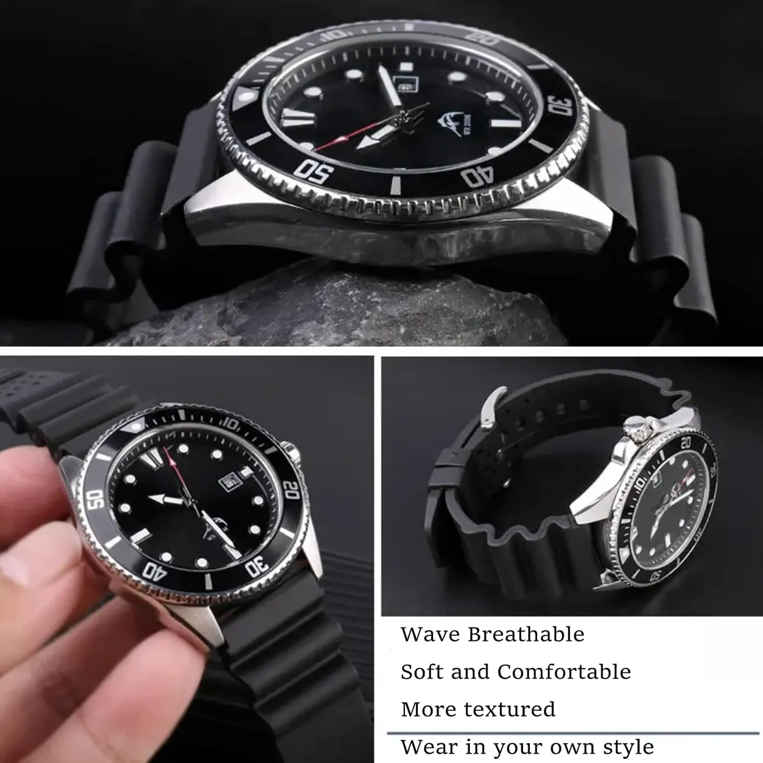 Band Strap Men Women FKM Rubber Watch Bands Ventilated Quick Release Universal Sporty Diving Soft lodge odd Durable Fluororubber Watch Strap 18mm 20mm 22mm 24mm FKM Rubber Replacement 