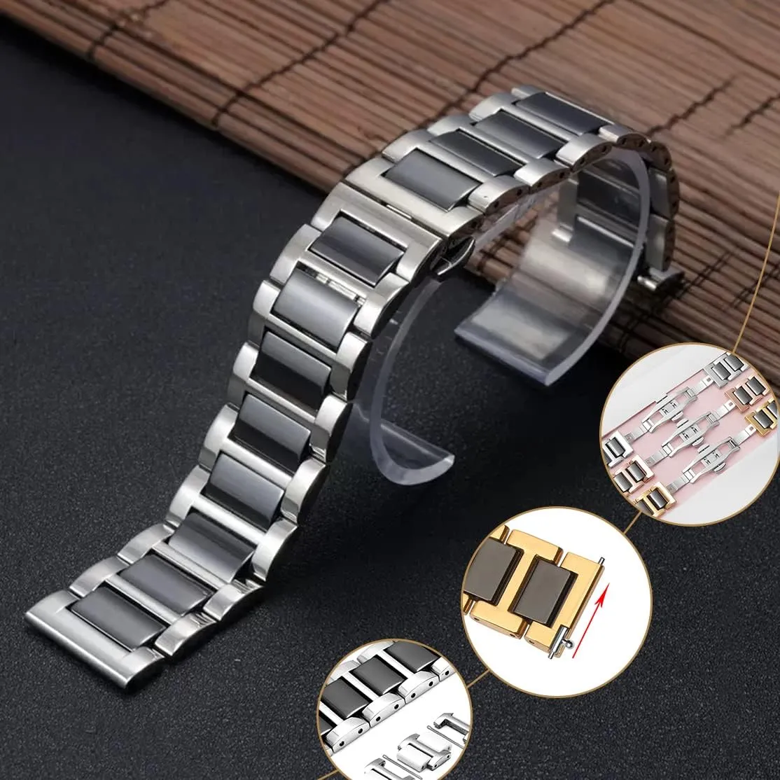 Band Universal strap with Quick Release Pins Butterfly Buckle Deployment Clasp 14mm 16mm 18mm 20mm 22mm White Black Ceramic Bracelet vote basin flowerpot aero Watch 