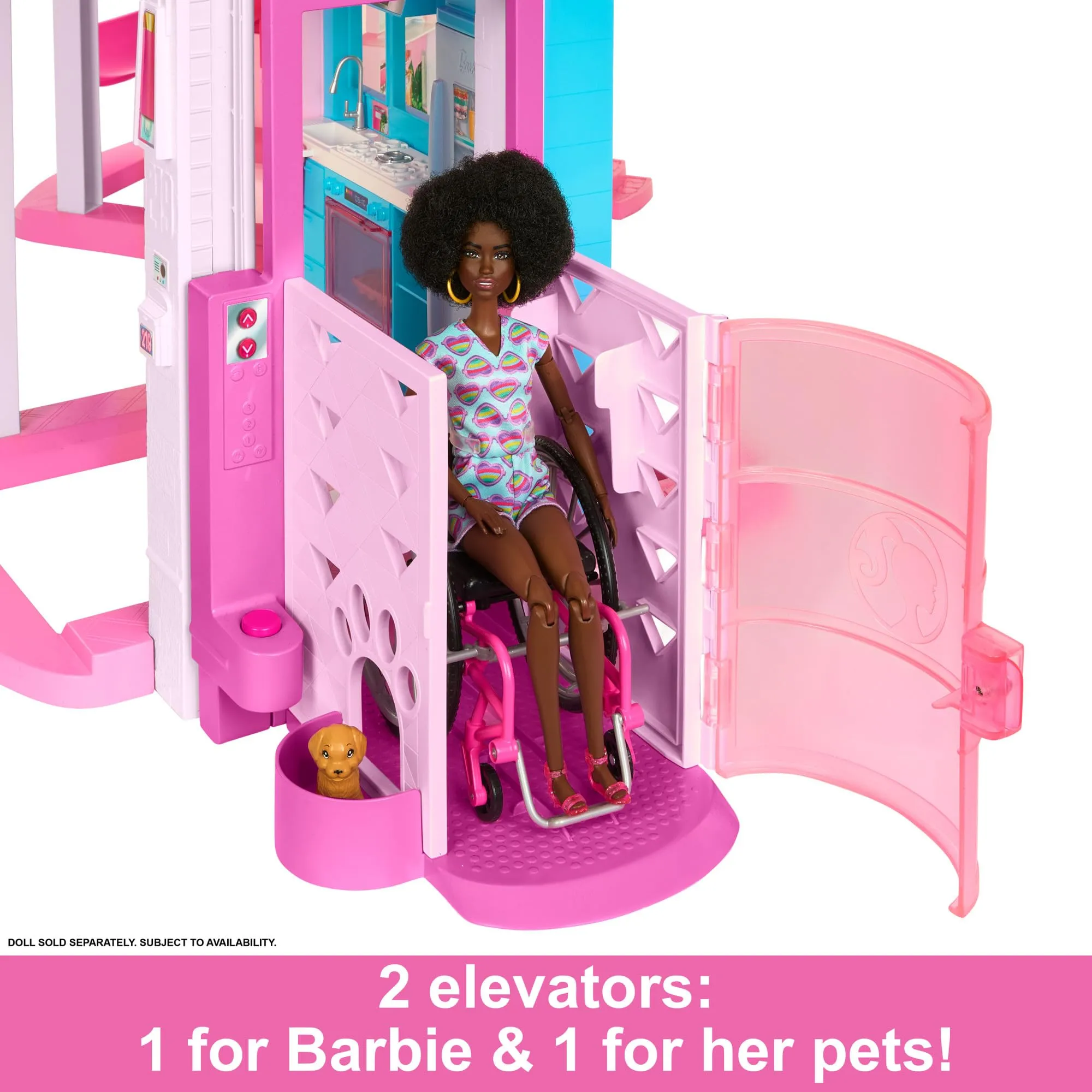 Barbie Dreamhouse, 3-Storey Barbie House with 10 Play Areas Including Pool, Slide, Elevator, 75 Doll Accessories, Toy Puppy, Adult Assembly Required, Toys for Ages 3 and Up, One Toy House, HMX10