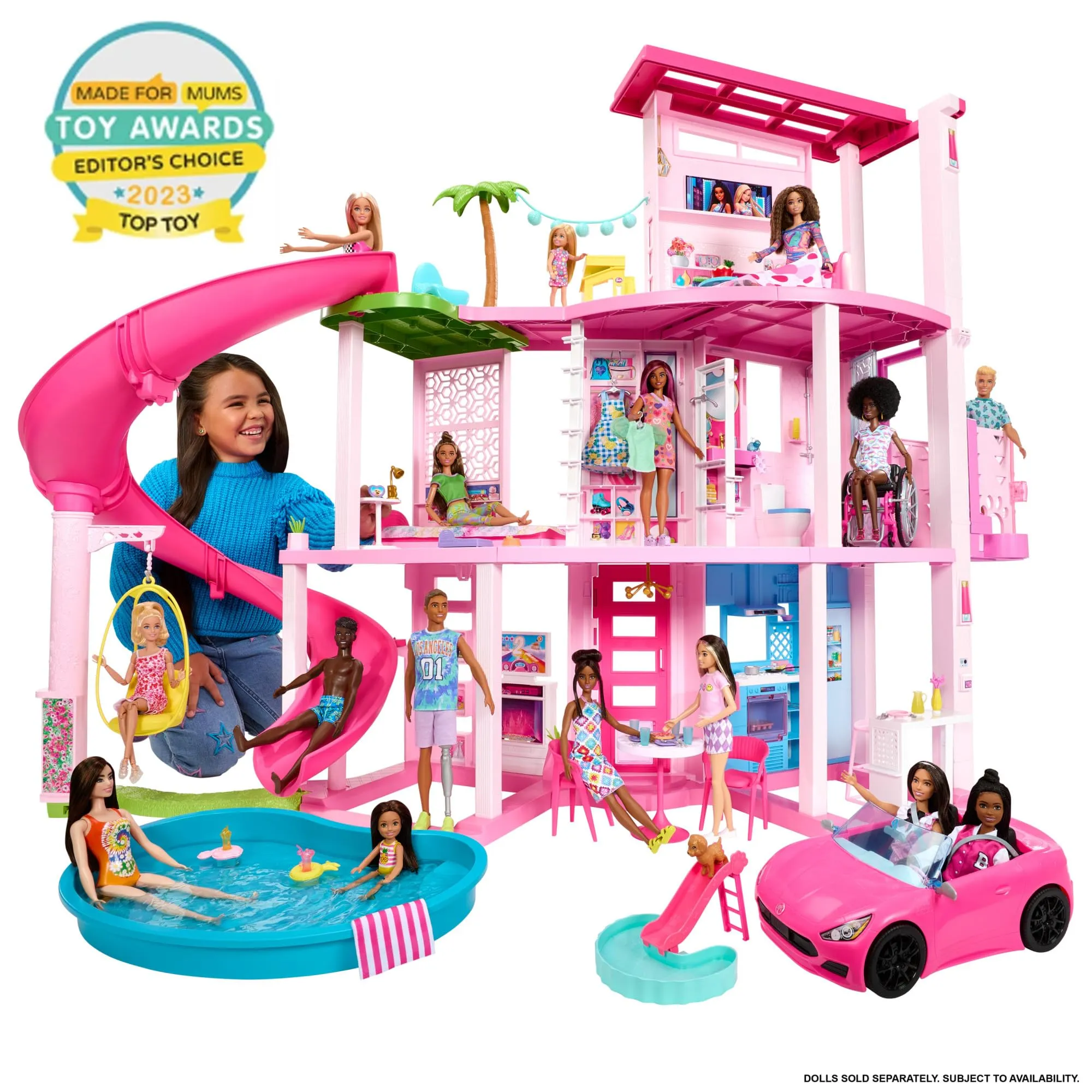 Barbie Dreamhouse, 3-Storey Barbie House with 10 Play Areas Including Pool, Slide, Elevator, 75 Doll Accessories, Toy Puppy, Adult Assembly Required, Toys for Ages 3 and Up, One Toy House, HMX10