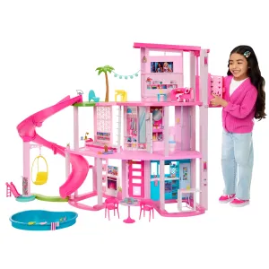 Barbie Dreamhouse, 3-Storey Barbie House with 10 Play Areas Including Pool, Slide, Elevator, 75 Doll Accessories, Toy Puppy, Adult Assembly Required, Toys for Ages 3 and Up, One Toy House, HMX10