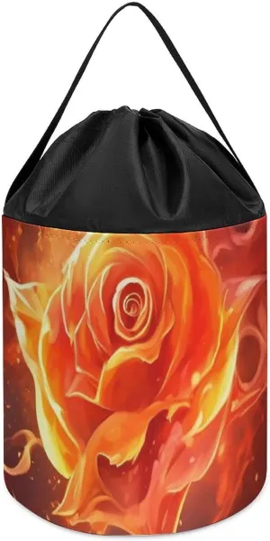 Basket for Playroom Flame Rose Toy Storage Basket Reusable Drawstring Toy Bucket Bags apple nurture exalt snail Toy Hamper Round Toys Clothes Storage 