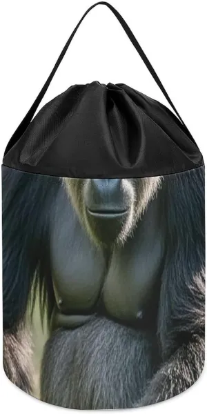 Basket for Playroom Gorilla on rug The Ground Toy Storage Basket Reusable Drawstring Toy Bucket Bags Toy Hamper Round Toys Clothes Storage 
