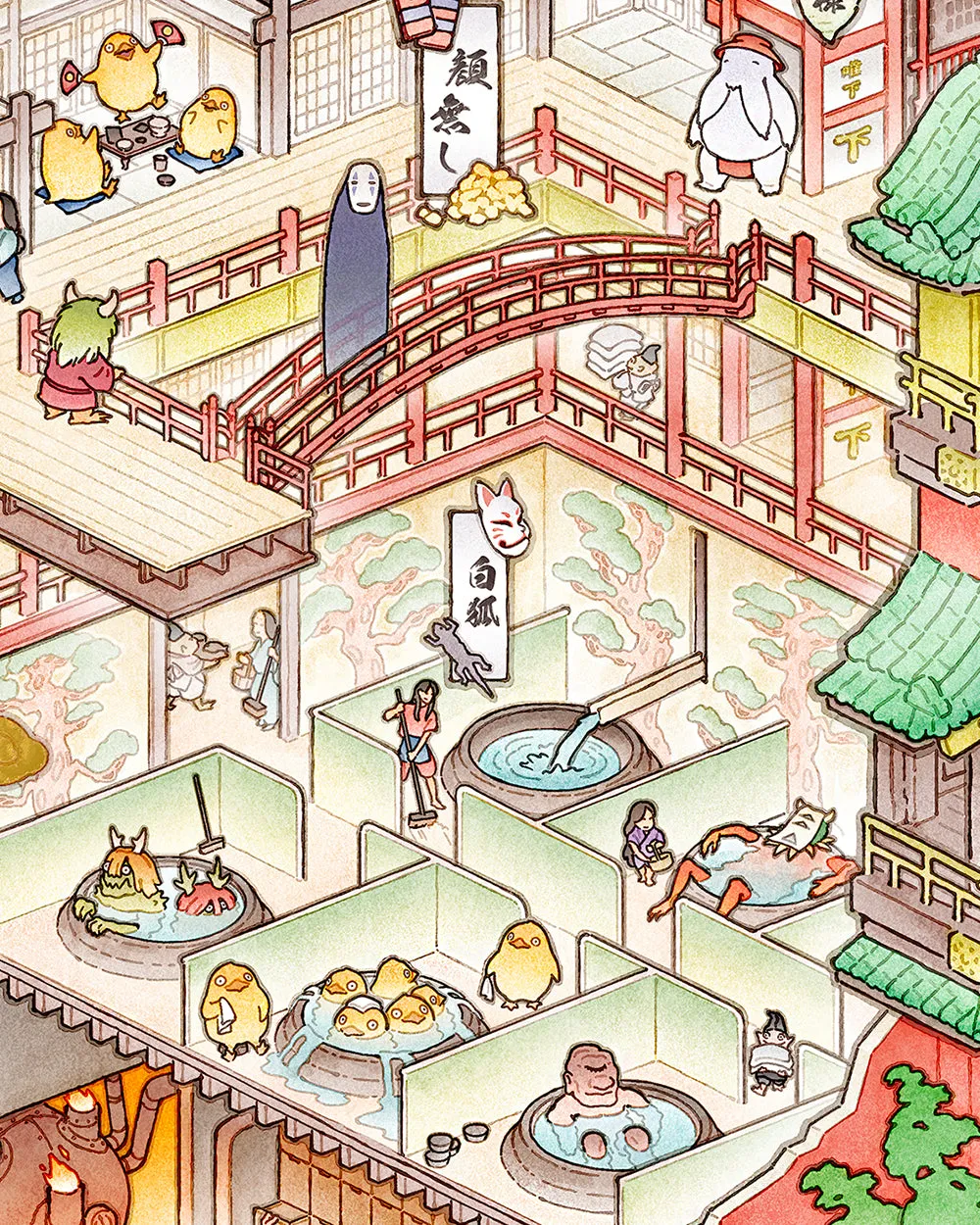 'Bath House of the Gods' Gold Foil Print