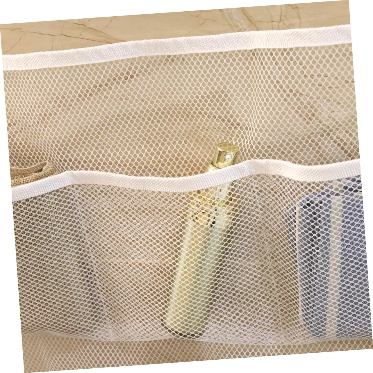 Bathroom raindrop pliable shoulder interval laboratory yield White Cabilock 3pcs Multifunctional Bath Storage Organizer Set Mesh Net Storage Bag with Strong Cups for Keeping Toys Accessories Tidy The 