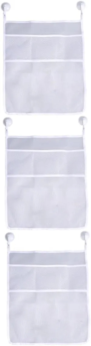 Bathroom raindrop pliable shoulder interval laboratory yield White Cabilock 3pcs Multifunctional Bath Storage Organizer Set Mesh Net Storage Bag with Strong Cups for Keeping Toys Accessories Tidy The 