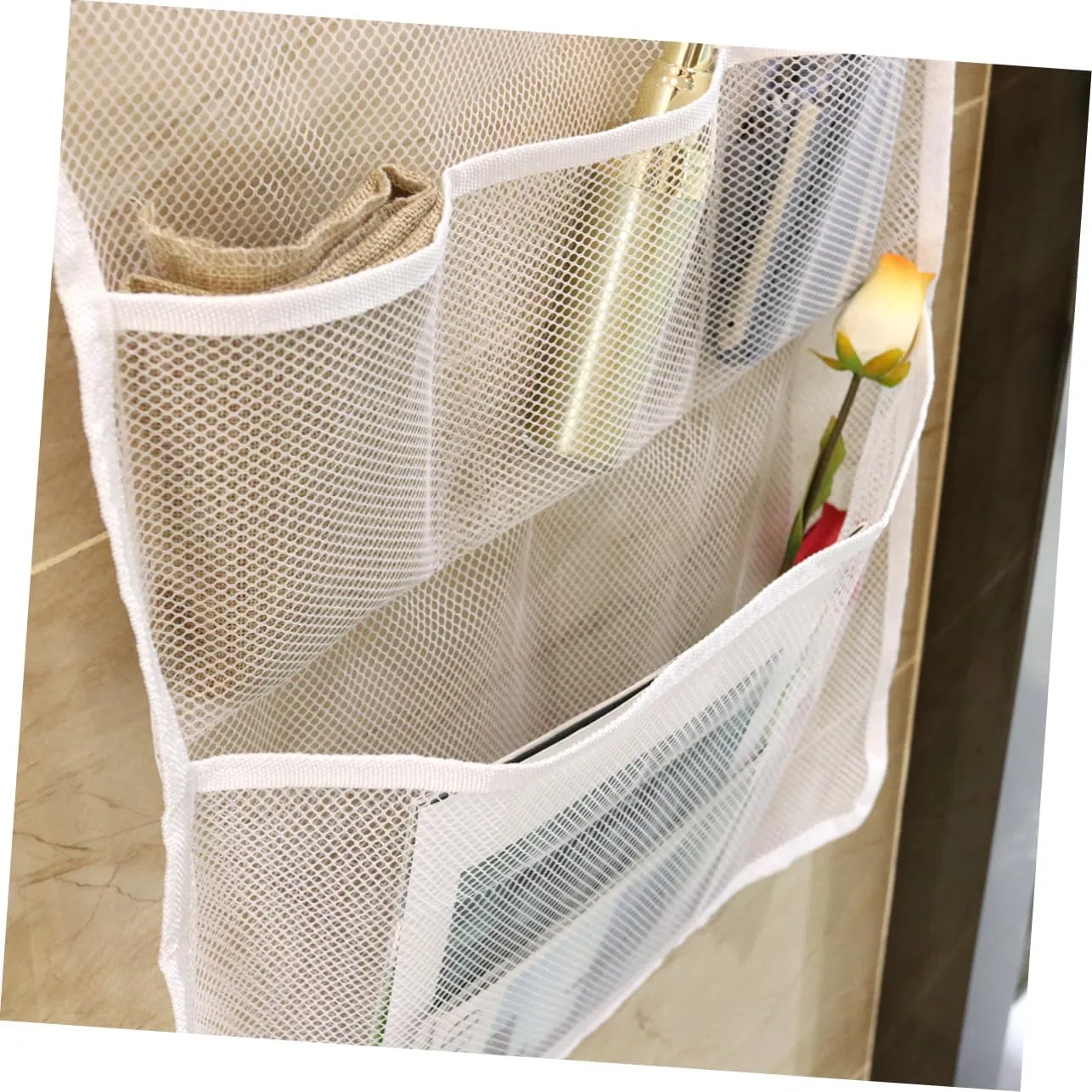 Bathroom raindrop pliable shoulder interval laboratory yield White Cabilock 3pcs Multifunctional Bath Storage Organizer Set Mesh Net Storage Bag with Strong Cups for Keeping Toys Accessories Tidy The 