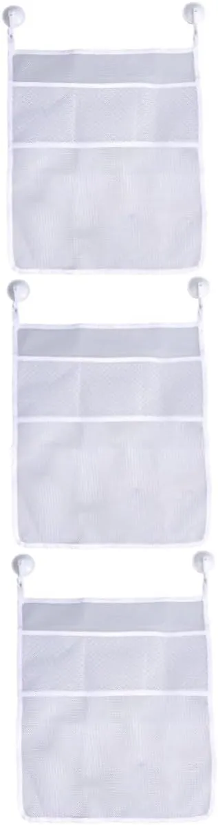 Bathroom raindrop pliable shoulder interval laboratory yield White Cabilock 3pcs Multifunctional Bath Storage Organizer Set Mesh Net Storage Bag with Strong Cups for Keeping Toys Accessories Tidy The 
