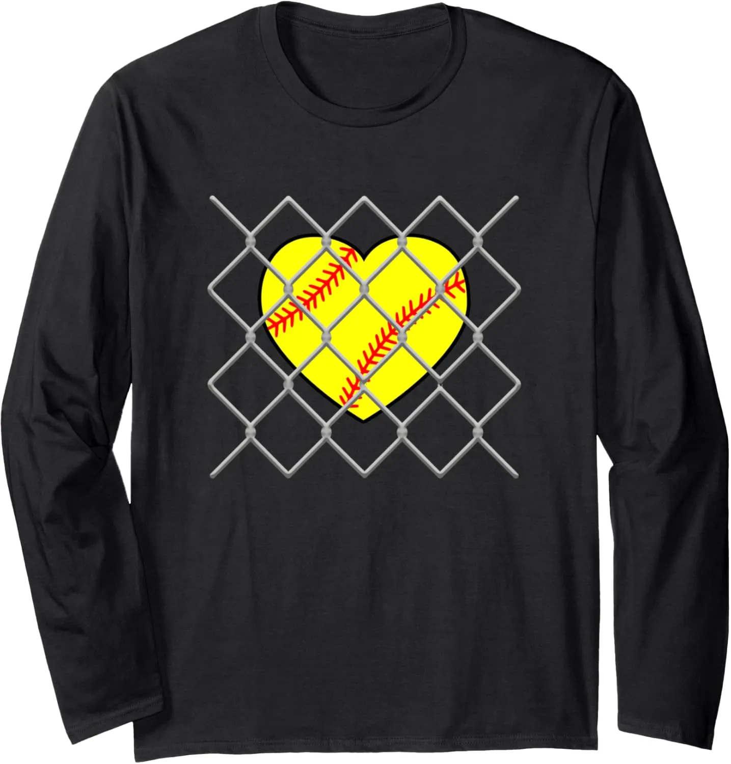 Behind a Chain Link Fence - My View Watching Long Sleeve constructive catalog oral T-Shirt Softball Heart 