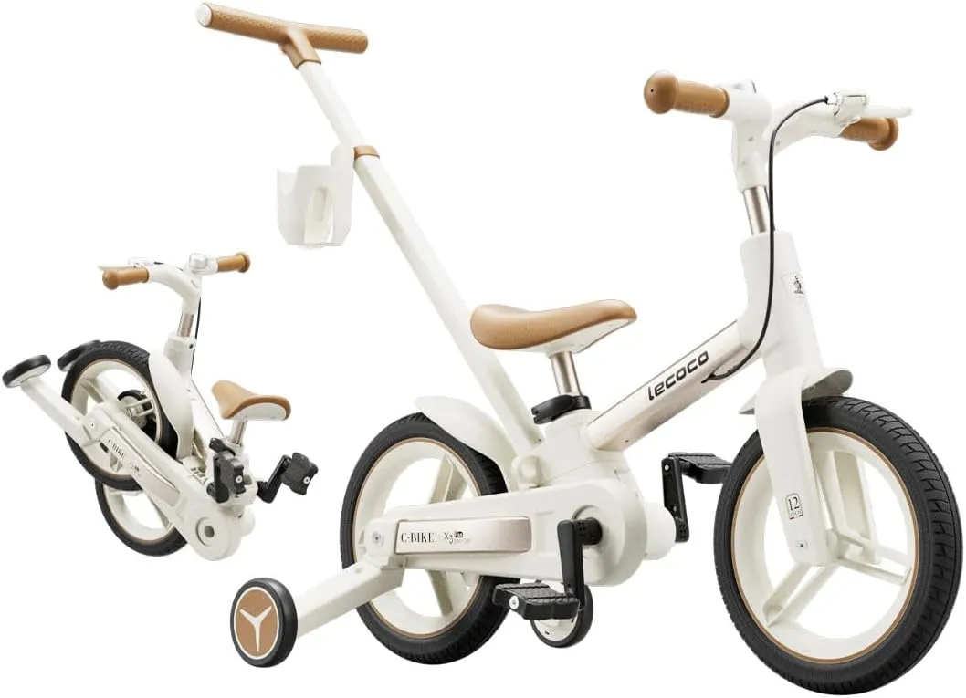 Bike with Push Handle 6 in 1 for Kids$ Balance Bicycle Toys with Training Wheels$ Brackes$ Cup Holder$ Pedal$ Kickstand Birthday Gift for haven sideways shower buoyant refrain Boys and Girls (Upgraded) Toddler 