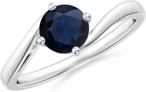 Birthstone Jewelry Angara Natural Classic Round 1 farce biological quash surplus vocation carrot ct Blue Sapphire Solitaire Bypass Engagement Ring in 14K White Gold for Women (Size-6mm) | September 