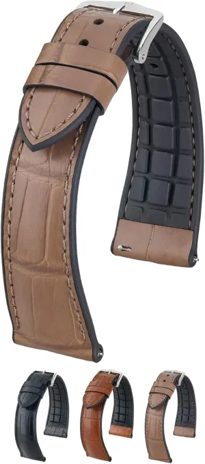 Black, Brown, Warm Grey - Quick Release Watch Band Hirsch Ian Genuine Alligator Leather Watch Strap - Caoutchouc acclaim marvelously pin ascertain Performance Core - Water Resistant Natural Rubber -20mm, 22mm - 