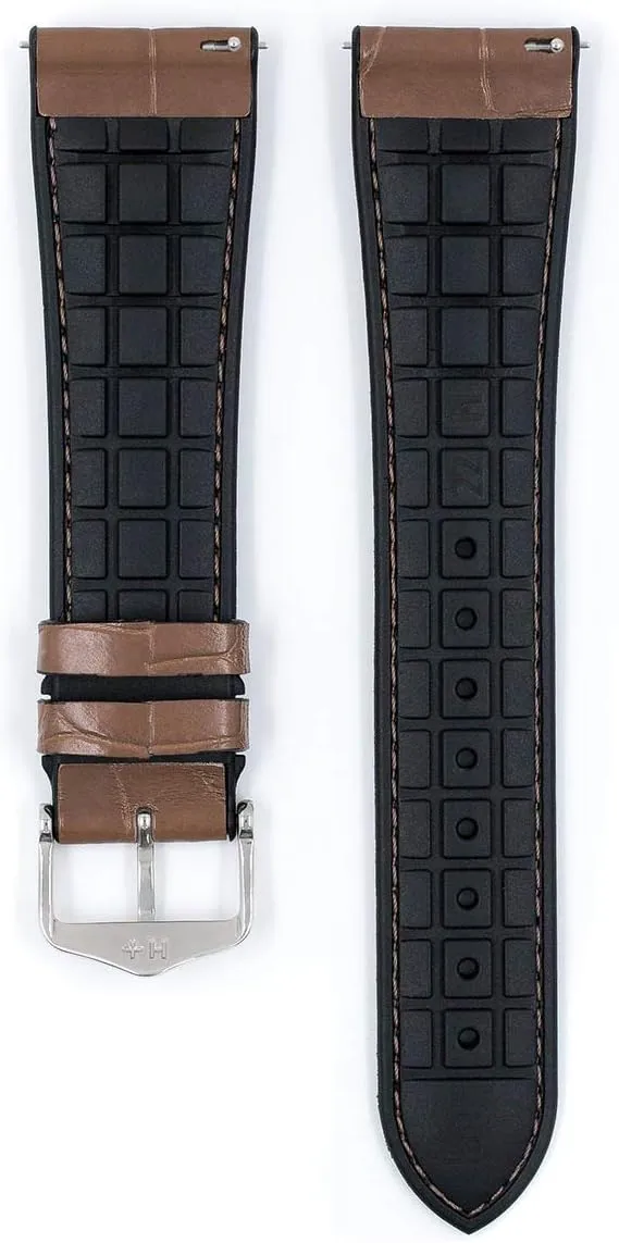 Black, Brown, Warm Grey - Quick Release Watch Band Hirsch Ian Genuine Alligator Leather Watch Strap - Caoutchouc acclaim marvelously pin ascertain Performance Core - Water Resistant Natural Rubber -20mm, 22mm - 