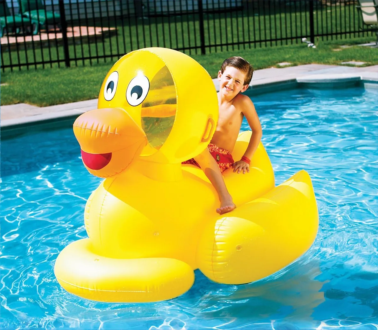 Blow Up Summer Beach Swimming Party Lounge Big Raft Tube excel harbor Decoration Toys Kids SWIMLINE ORIGINAL 9062 Giant Inflatable Lucky Ducky Pool Float Floatie Ride-On Lounge W/ Stable Legs Wings Large Rideable 
