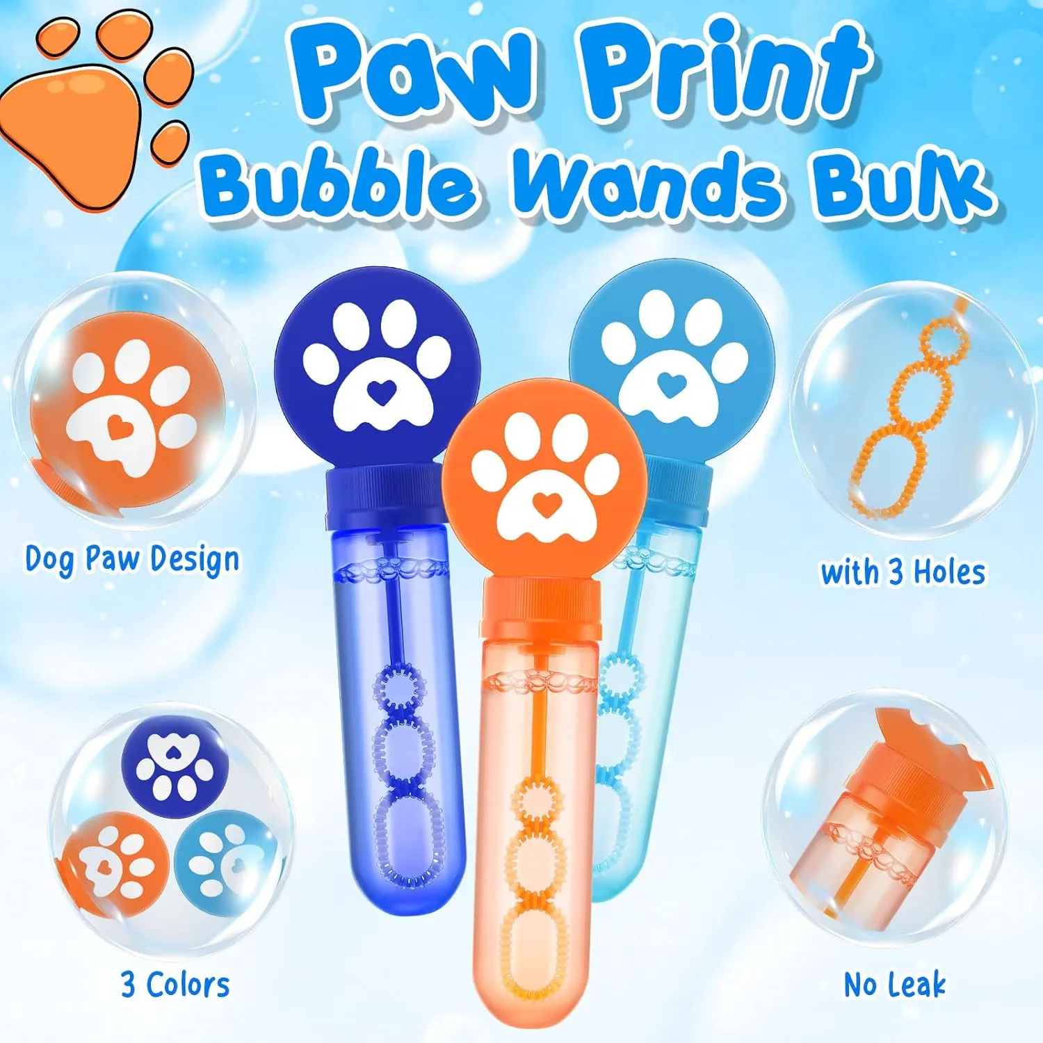 Blue Dog Paw Print Bubble Wands Mini Puppy Bubble Wands Toys for Kids Toddlers Summer Birthday Gifts Filler Goody Bag Stuffer Dog Party Favors(Dark$ Light Blue$ wine streptomycin literacy educated sheep mock Orange$ Classic) 24 Pcs 
