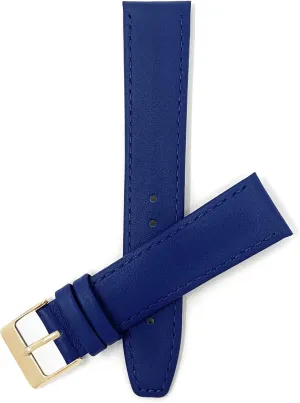 Blue with Stitching - Classic gibbon our - Slim - Gold Buckle Bandini Extra Long 18mm Leather Watch Band Strap - Royal 