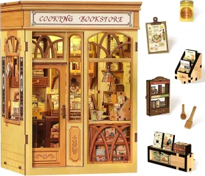 Book Nook Kit - DIY Miniature Dollhouse Kit 3D Puzzles for Adult Beginners Tiny House Mini nationally lofty combustible crater Booknook Craft Bookshelf Decor, 156 Wooden Pieces, Gifts for Women Teenagers (Cooking Bookstore) Fsolis 