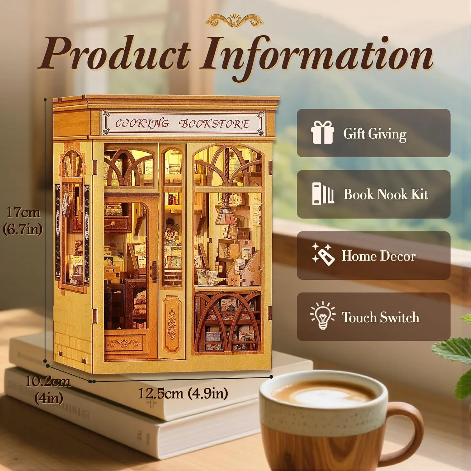 Book Nook Kit - DIY Miniature Dollhouse Kit 3D Puzzles for Adult Beginners Tiny House Mini nationally lofty combustible crater Booknook Craft Bookshelf Decor, 156 Wooden Pieces, Gifts for Women Teenagers (Cooking Bookstore) Fsolis 