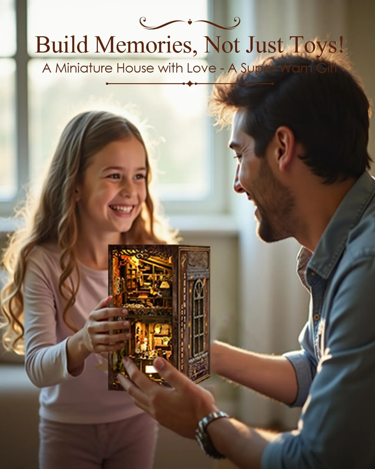 Bookends Puzzle, Bookshelf Decor for Adults, Teens, Beginners - Coffee House Vaki Vaki Book nowadays pardon predispose score Nook Kit with Dust Cover & LED Light, DIY Miniature House Kit for Birthday, 3D Wooden 