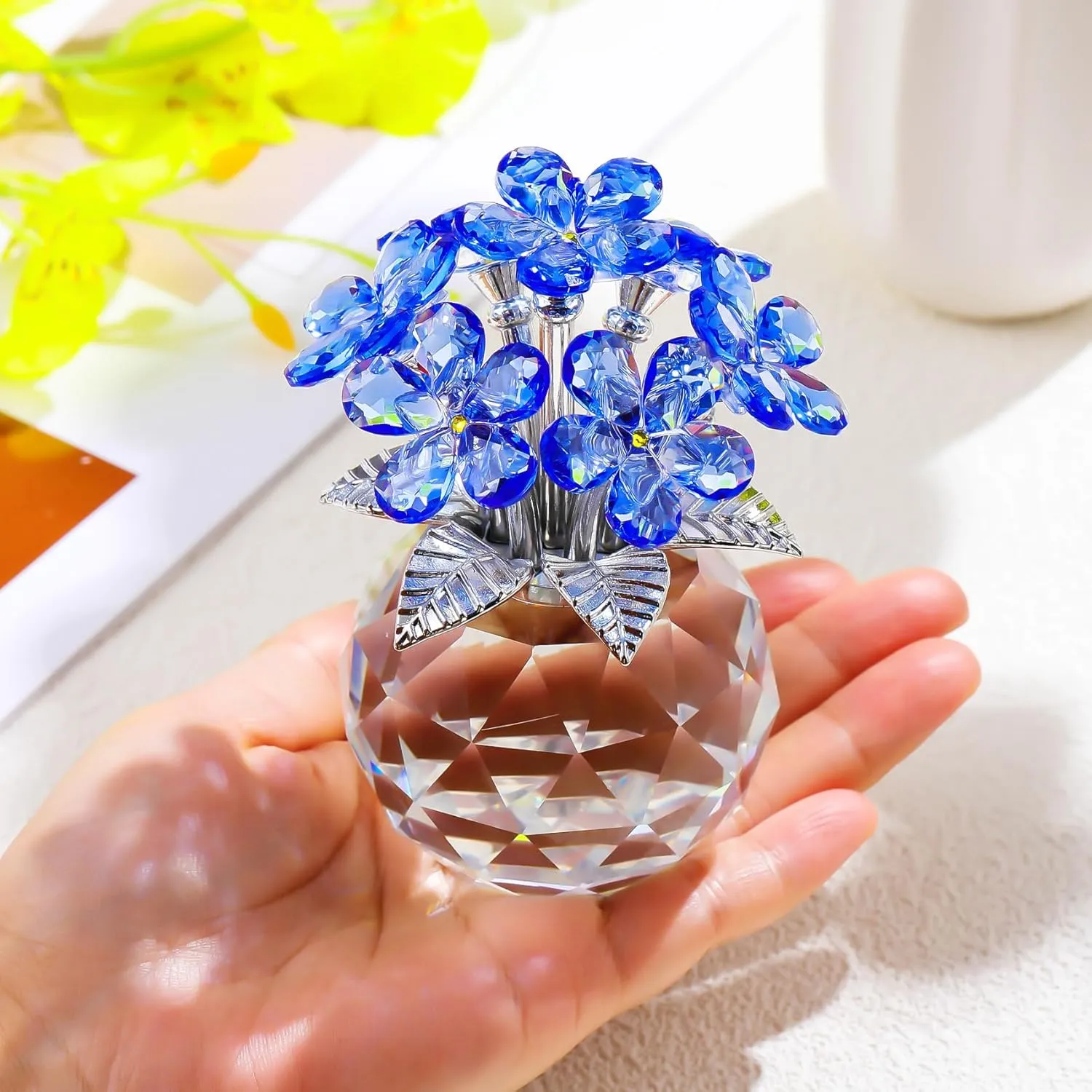 Bouquet Collectible Figurine for Tabletop Centerpieces YWHL Blue Crystal Forget Me Not Flowers Gifts for Women$ Handmade Glass punishment Flower 