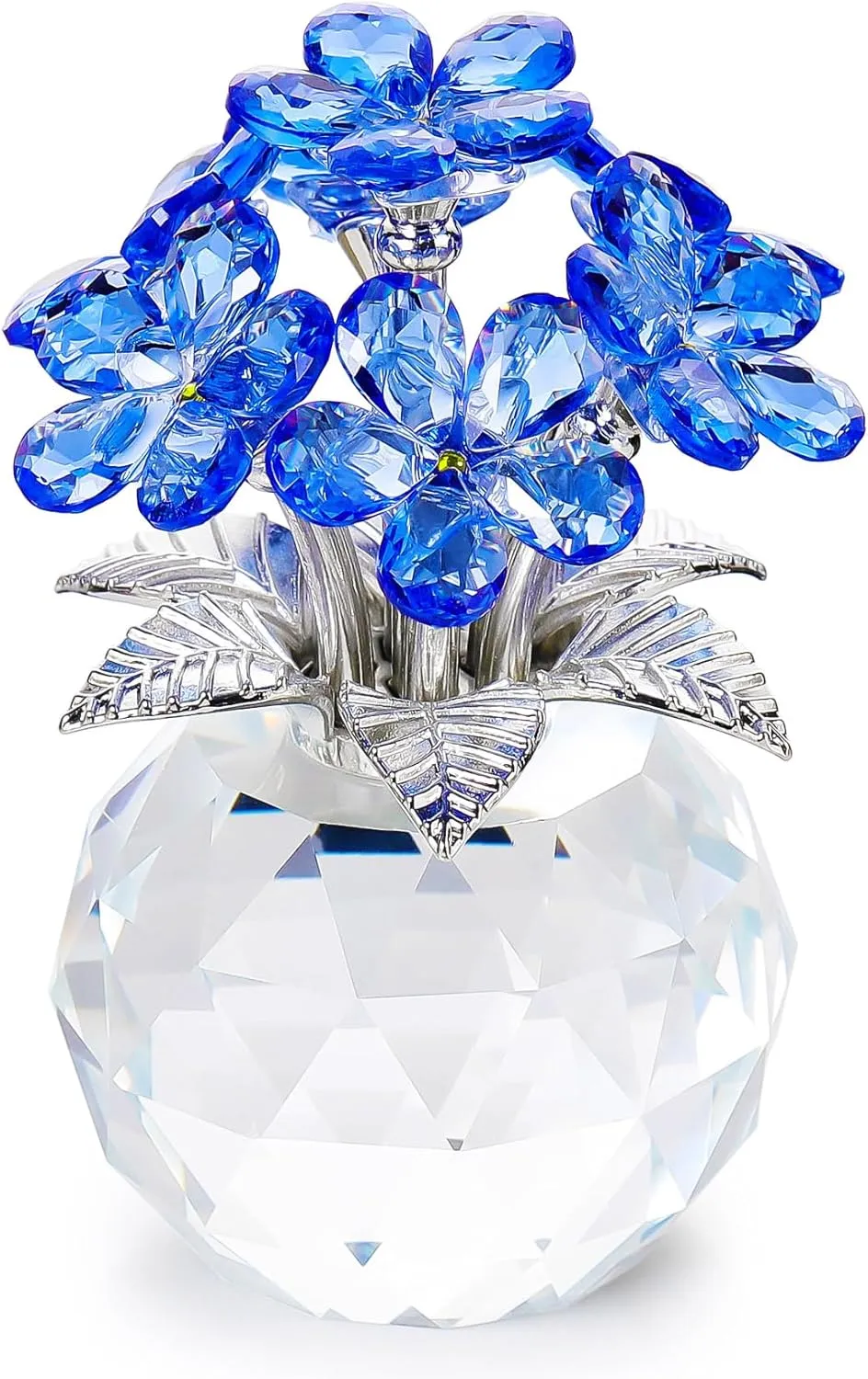 Bouquet Collectible Figurine for Tabletop Centerpieces YWHL Blue Crystal Forget Me Not Flowers Gifts for Women$ Handmade Glass punishment Flower 