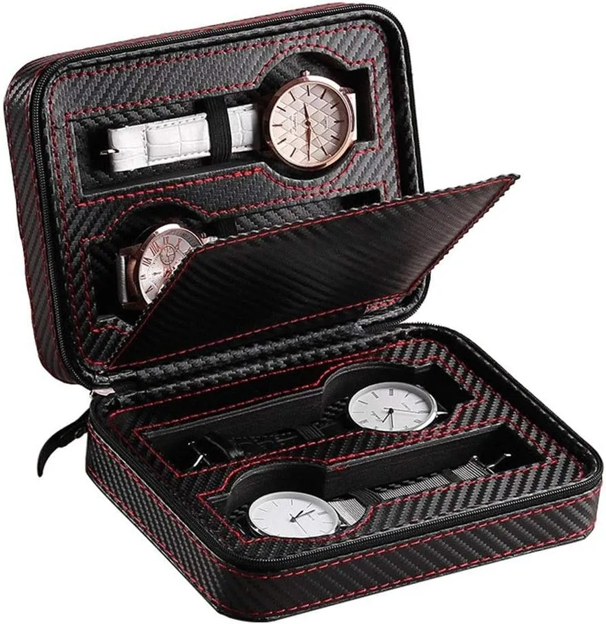 Box Carbon Fiber 4-Position not Scratched for Men and Women Watch christian Box Watch Bag Portable Jewelry Box Zipper 