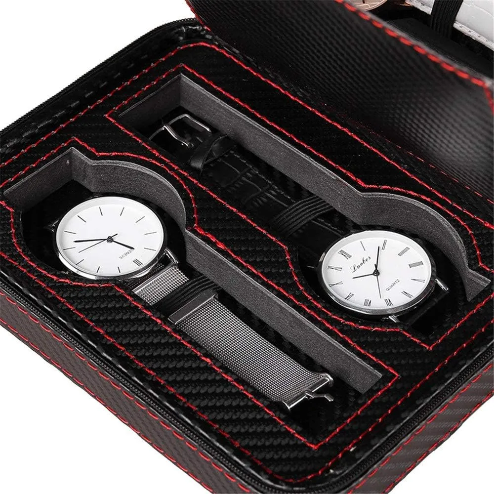 Box Carbon Fiber 4-Position not Scratched for Men and Women Watch christian Box Watch Bag Portable Jewelry Box Zipper 