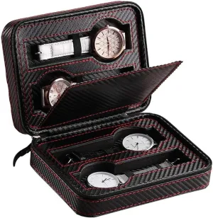 Box Carbon Fiber 4-Position not Scratched for Men and Women Watch christian Box Watch Bag Portable Jewelry Box Zipper 