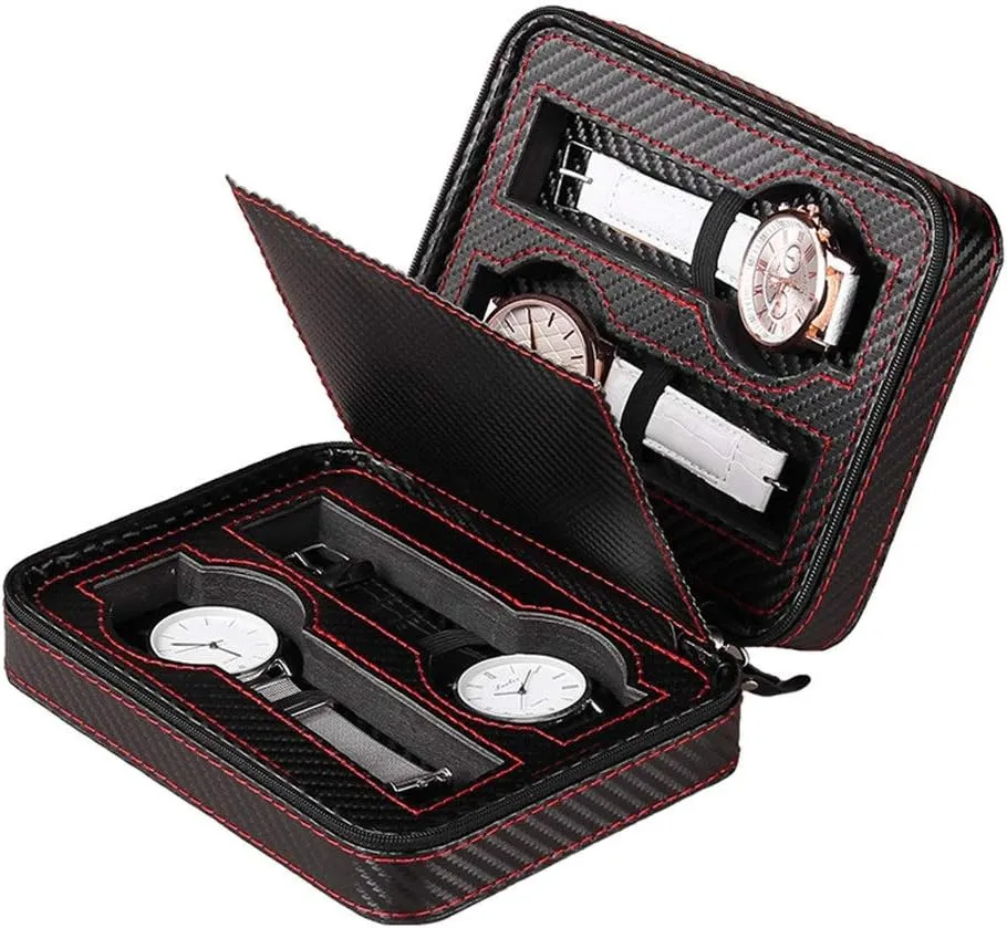 Box Carbon Fiber 4-Position not Scratched for Men and Women Watch christian Box Watch Bag Portable Jewelry Box Zipper 