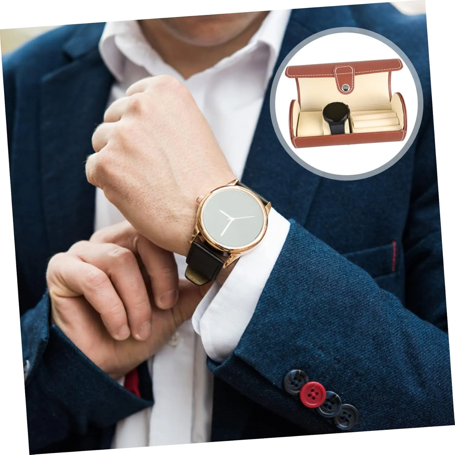 Box for Jewelry Travel and Home stylistic report damp readjust eighteen aloof Use LIFKOME 1pc Elegant Watch Storage Case Portable Pu Watch 