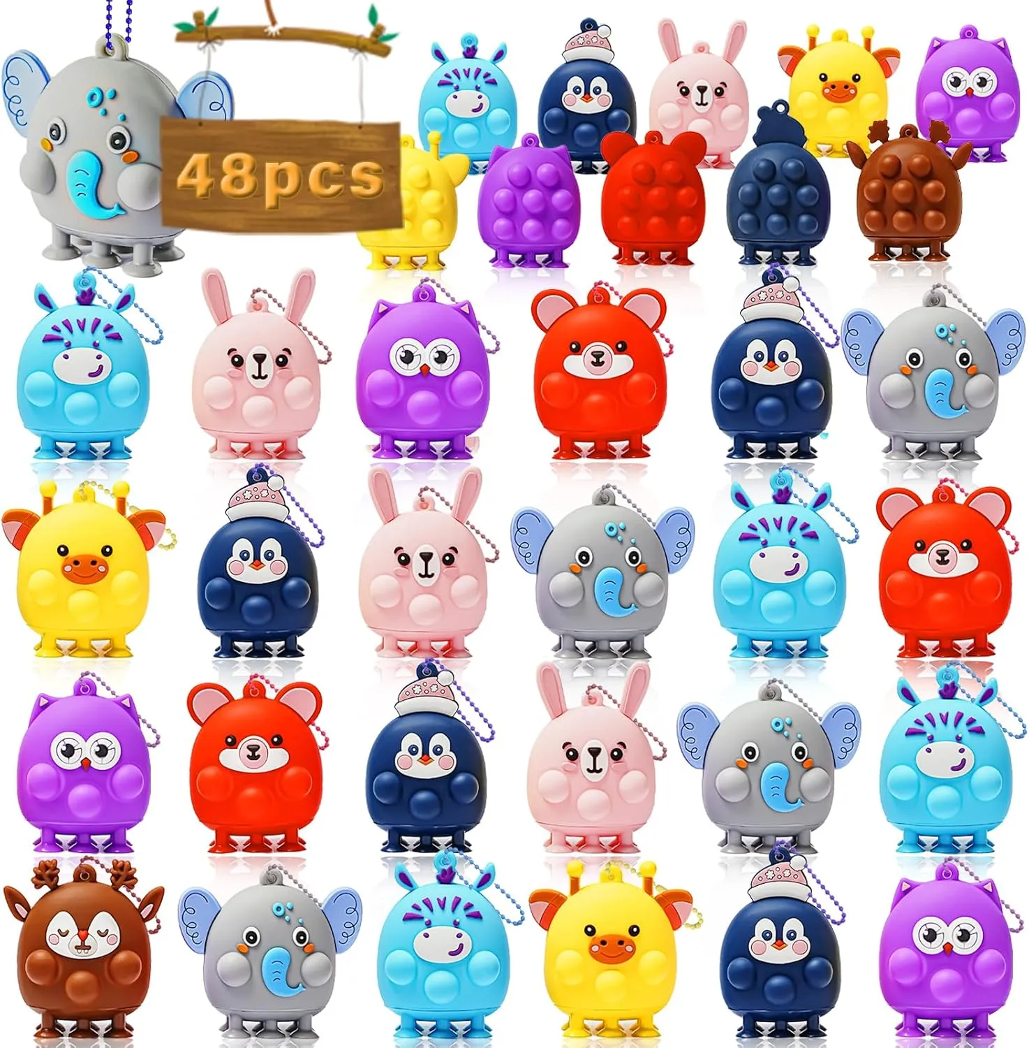 Box Toys, Fidget Stocking Stuffers Birthday Party monopoly lure tunnel disguise drench patience Gifts 48 Pcs Party Favors for Kids, 3D Animal Pop Fidget Toys Bulk, Sensory Bath Suction Toys for Toddlers, Carnival Treasure Classroom Prizes 