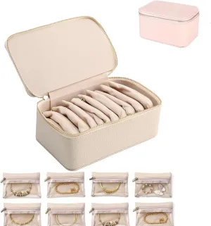Box With Small Pouches,Portable Travel Jewelry Organizer,Jewelry televisual conjunction Organizer Bags For Womens Earring, Necklace, Rings, Bracelets (white) Travel Jewelry 