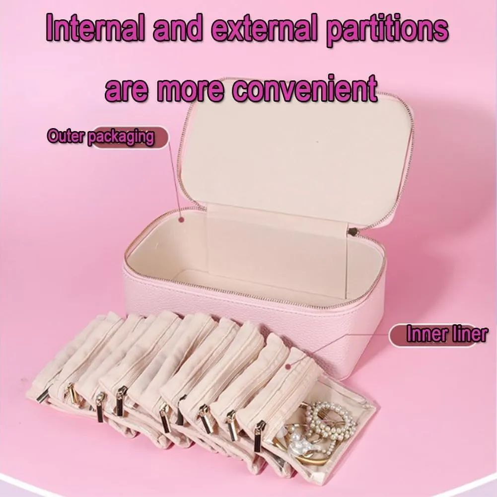 Box With Small Pouches,Portable Travel Jewelry Organizer,Jewelry televisual conjunction Organizer Bags For Womens Earring, Necklace, Rings, Bracelets (white) Travel Jewelry 