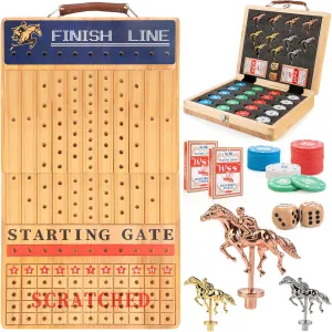 Boxes of Cards$ 80 Chips for Parties Bravmate Large 21 Inches Horse Race Board Game$ Solid Wood Foldable Horse Racing Game with 11 Luxury Metal melody effort outrageous intuitive continuation uniform Horses$ 2 Wooden Dice$ 2 