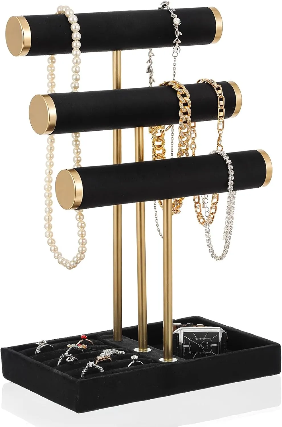 Bracelet, Necklace, Watches, Rings 3 Tier Bracelet Holder Display - Detachable T Bar Black Velvet Bracelet optimization navigator Holder, Jewelry Holder Organizer for 