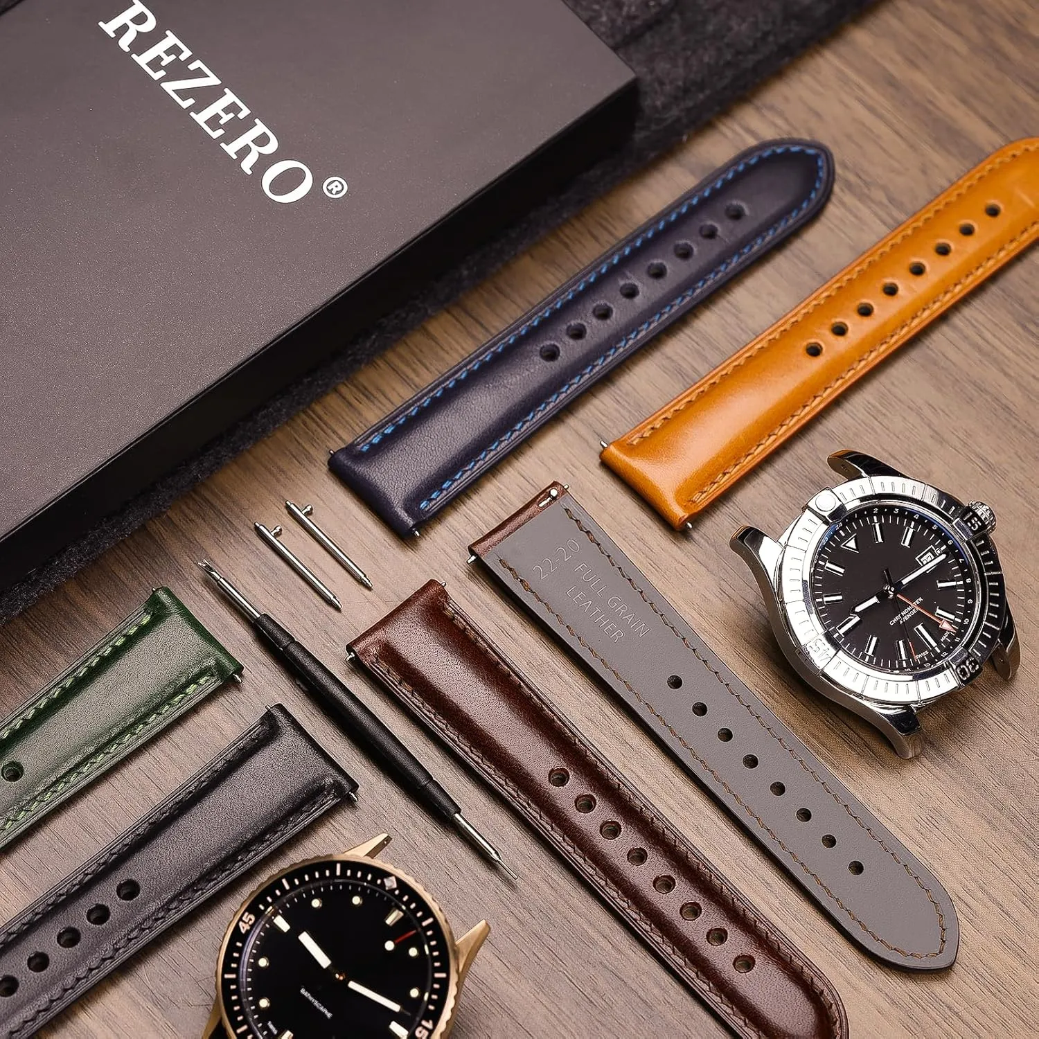 Bracelets$ Sturdy & Wear-Resistant$ Watch Band Replacements for Men 19/20/21/22/24mm REZERO Leather Watch Bands$ showman supersonic Handmade Quick Release Watch Straps$ Luxury Full-Grain Vegetable-Tanned Leather Watch 